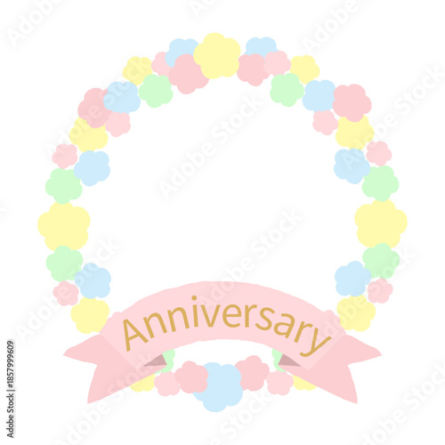 手描きのパステル花リースのアニバーサリーフレーム