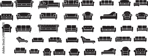  set of black sofa and couch silhouettes isolated
