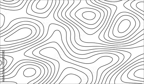 Black and White Topographic Map with Elevation Contour Lines. High-Detail Vector Illustration for Cartography and Design Use.