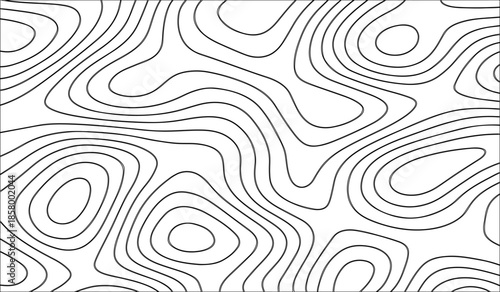 Black and White Topographic Map with Elevation Contour Lines. High-Detail Vector Illustration for Cartography and Design Use.