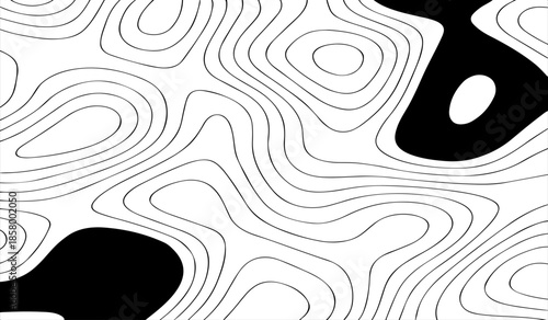 Black and White Topographic Map with Elevation Contour Lines. High-Detail Vector Illustration for Cartography and Design Use.