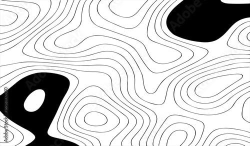 Black and White Topographic Map with Elevation Contour Lines. High-Detail Vector Illustration for Cartography and Design Use.