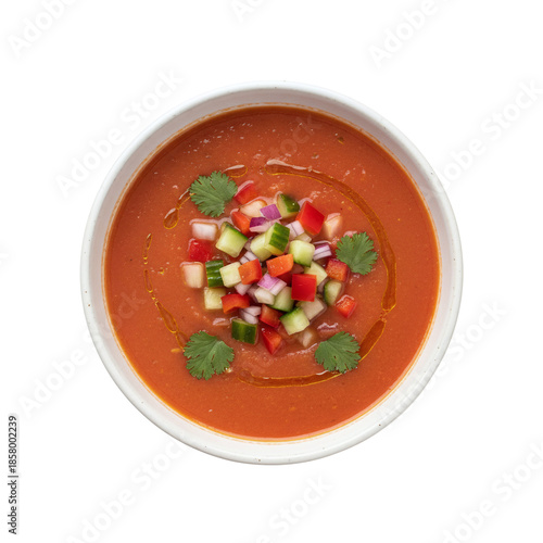 Принти на полотні Cold tomato gazpacho soup with cucumber and pepper garnish