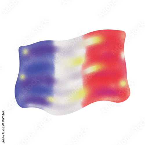 A wavy French flag with abstract colors and blurry edges on a plain white background