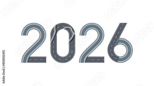 Creative illustration showcasing the year 2026 constructed from road elements.