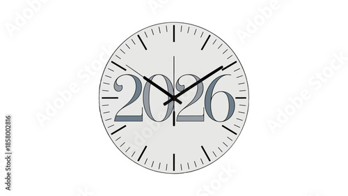A clock displaying the year 2026.
