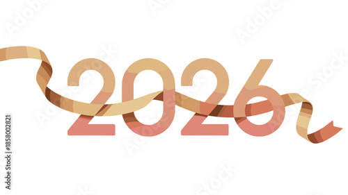 Year 2026 Typography with Ribbon, Perfect for New Year Celebration.