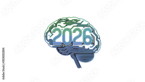 Conceptual image showing the year 2026 integrated within a brain outline.