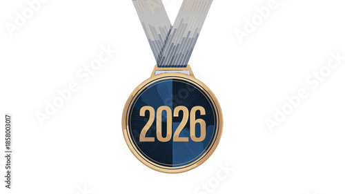 A stunning gold medal, symbolizing the year 2026.