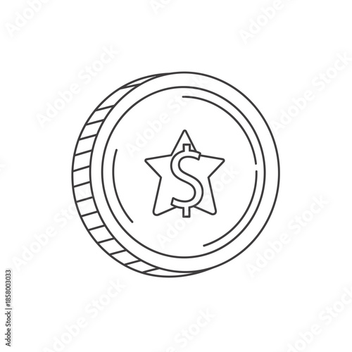 Close-up of a coin with a dollar sign on a white background for financial and economic concepts