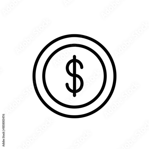 Minimalist Black and White Icon of a Dollar Coin for Financial and Banking Themes