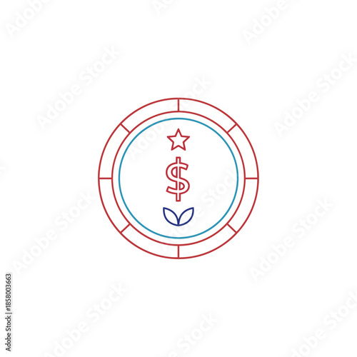 Minimalist Coin Illustration with Dollar Sign, Star and Leaf Symbol for Financial and Environmental Themes