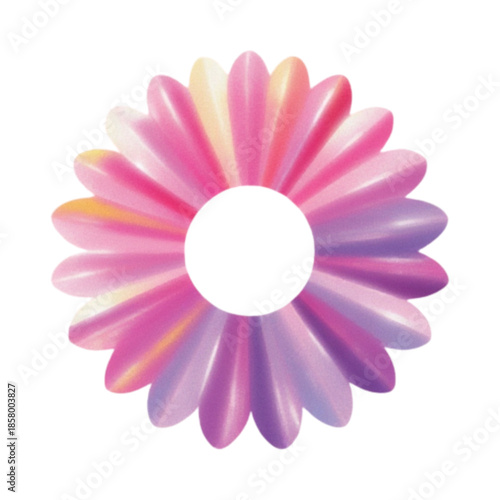 A vibrant digital illustration of a flower with pastel petals in shades of pink and purple, viewed from directly above.