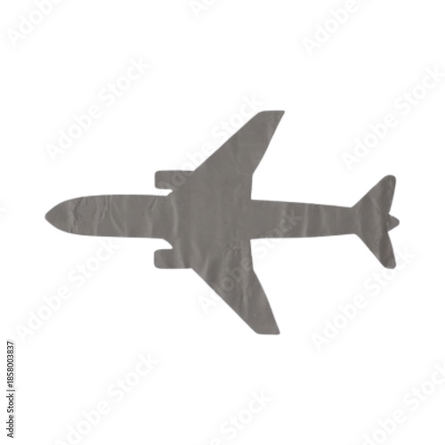 A gray airplane silhouette against a white background viewed from the side