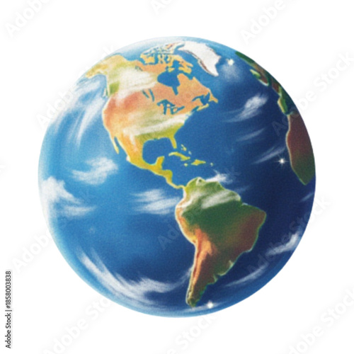 Aerial View of Planet Earth Showing North and South America with Clouds and Oceans