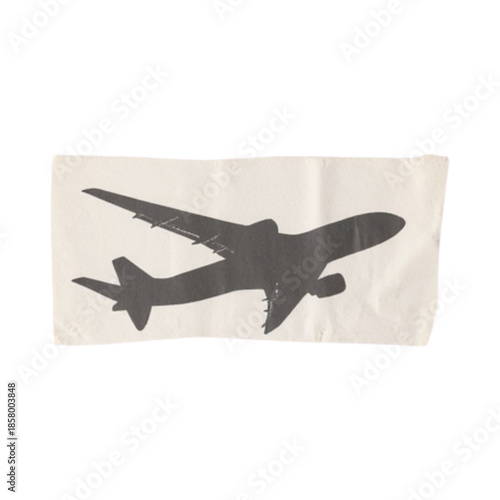 Silhouette of an airplane in flight against a neutral background