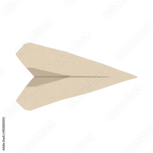 A paper airplane is viewed from the side against a white background