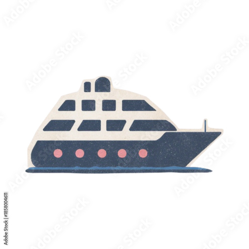 Illustration of a cruise ship sailing on calm waters from a side viewpoint