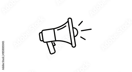 Simple black outline icon of a megaphone with sound waves, symbolizing announcement, communication, or public address.