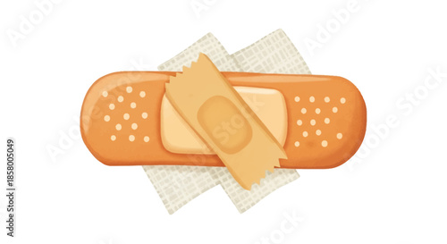 Close-up view of a single adhesive bandage, partially unwrapped, ready for use on minor cuts and scrapes.