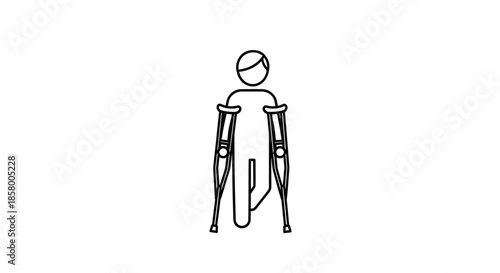 A person using crutches, indicating injury or disability, on a white background, in a simple line art style.