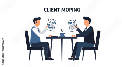 Two Men Sitting at Table Discussing Documents.