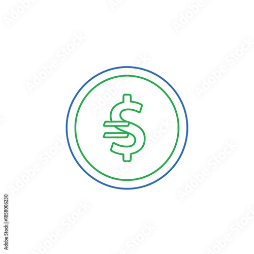 Stylized Green and Blue Line Icon of Money Dollar Sign for Financial and Business Concepts