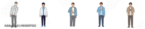 Casual Man Illustration Standing Calm Gestures Everyday Lifestyle Modern Flat Vector