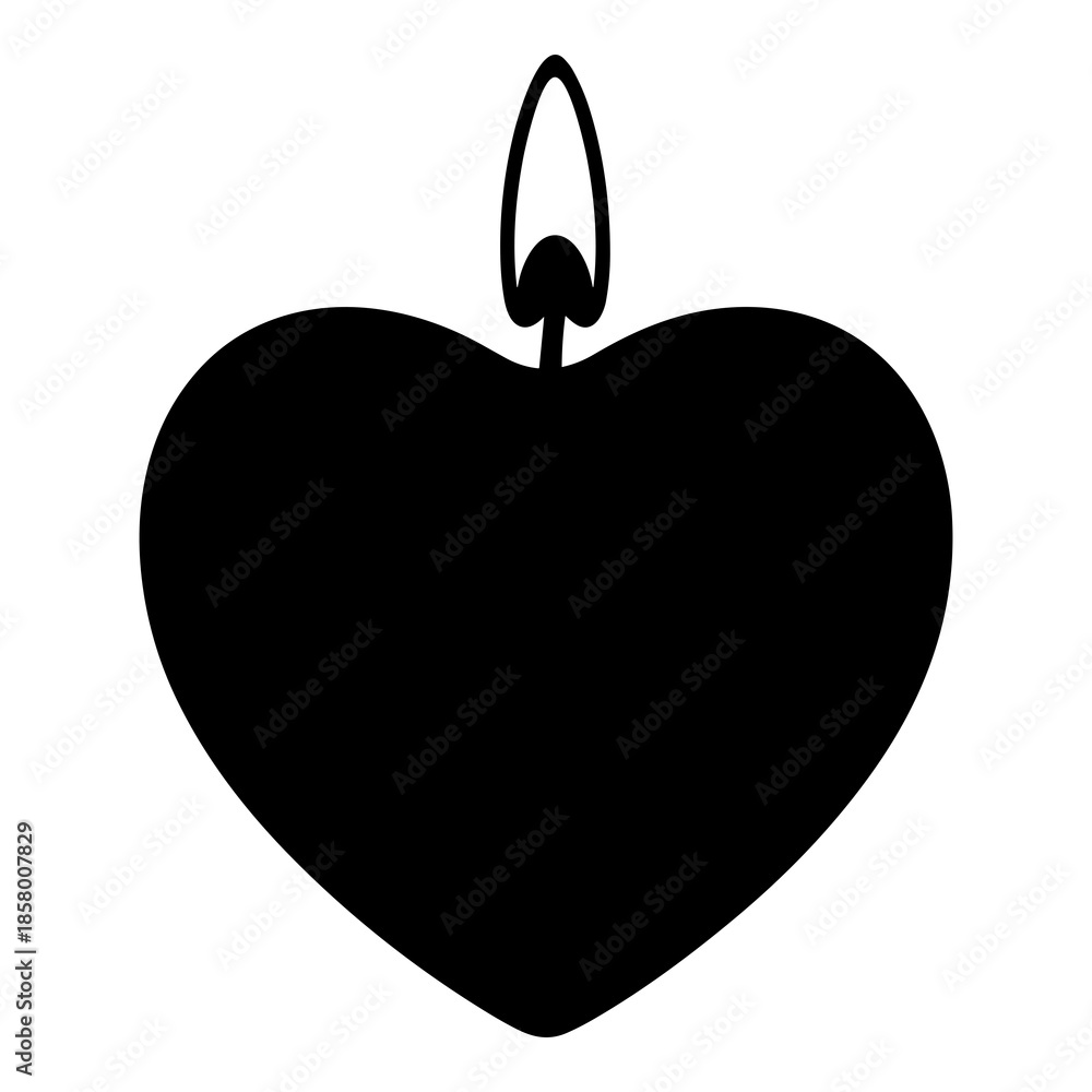 Fototapeta premium Black silhouette of a heart shaped candle burning brightly with a small flame