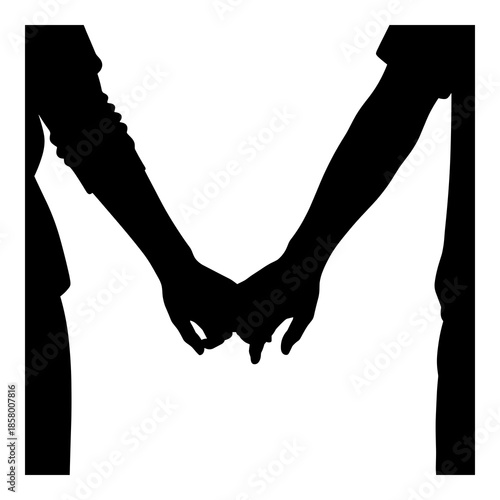 Silhouette of two hands clasped together forming the letter m initial