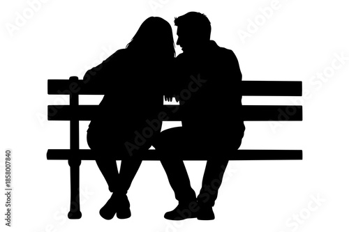 Couple silhouette sitting closely together on a park bench sharing a quiet moment