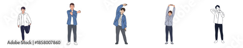 Full Body Stretching Man Warm Up Exercise Set Healthy Flat Vector Illustration