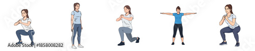 Fitness Workout Female Bodyweight Training Exercise Movement Poses Flat Vector