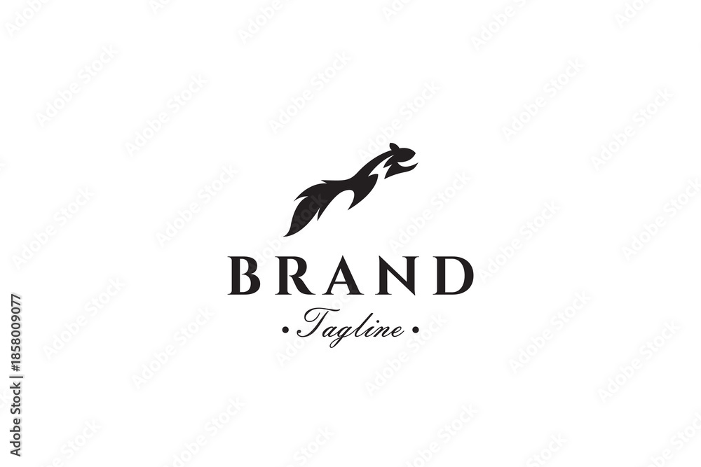 Naklejka premium Squirrel jumping logo with a thunder icon in flat vector design style