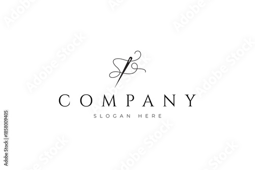 sewing needle logo with vector design style template