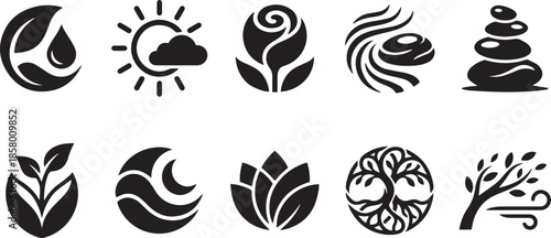 Set of ten simple abstract nature and wellness shapes for creating logos and monograms