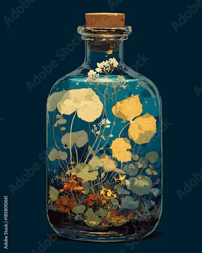 An isolated glass container for perfume stands as a still life decoration featuring a liquid oil jar and an elegant flower illustration

Would you like me to generate more descriptive titles for a dif