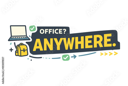 Remote work illustration, office anywhere and flexible workspace