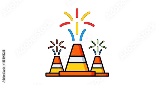 Traffic Cones with Explosions and Sparks.
