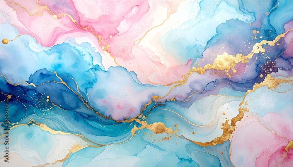 Fototapeta premium Abstract Alcohol Ink Art with Gold Accents and Pastel Colors.