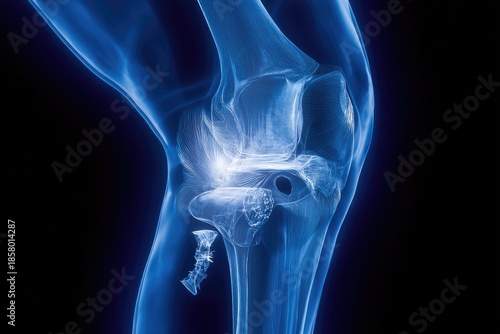 X-ray view of a knee joint, highlighting bone structure