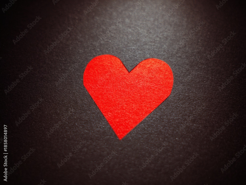 Obraz premium Red Heart Symbol on Black Textured Background, Warm Ambient Glow, Soft Diffused Lighting, Minimalist Composition