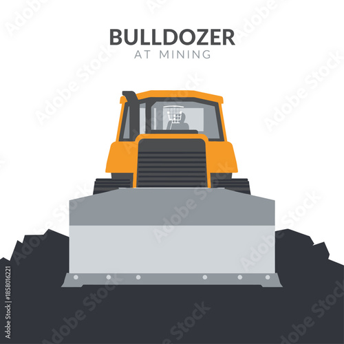 Bulldozer at Mining Site Vector Illustration.