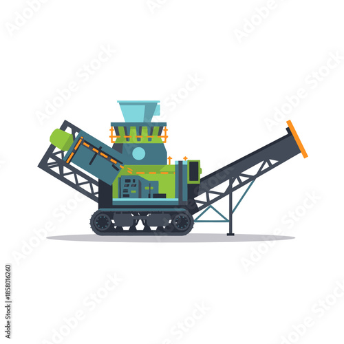 Illustration of a Modern Mobile Crusher Machine on a White Background.