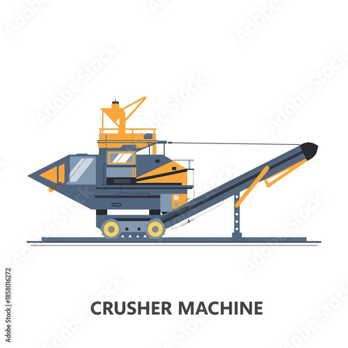 Crusher Machine Vector Illustration on White Background.