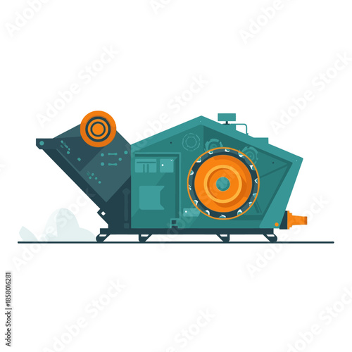 Cartoon Illustration of an Industrial Shredder Machine on White Background.