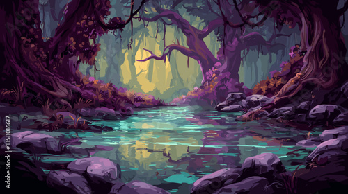 Fantasy Magic Swamp, Vector Illustration