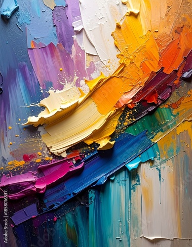 Vibrant Abstract Oil Painting with Bold Brushstrokes and Rich Textures.