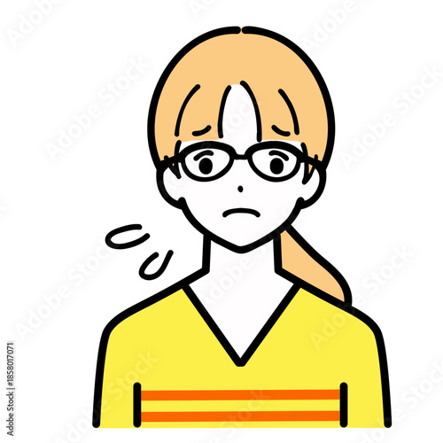眼鏡をつけた若い女性が困っている上半身のイラスト
