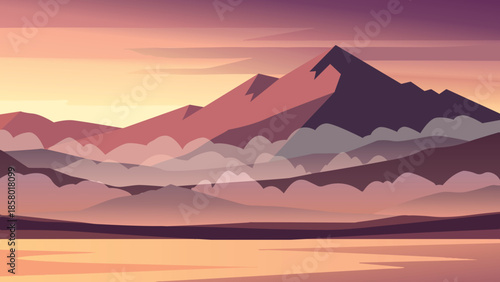 Sunset over majestic mountains